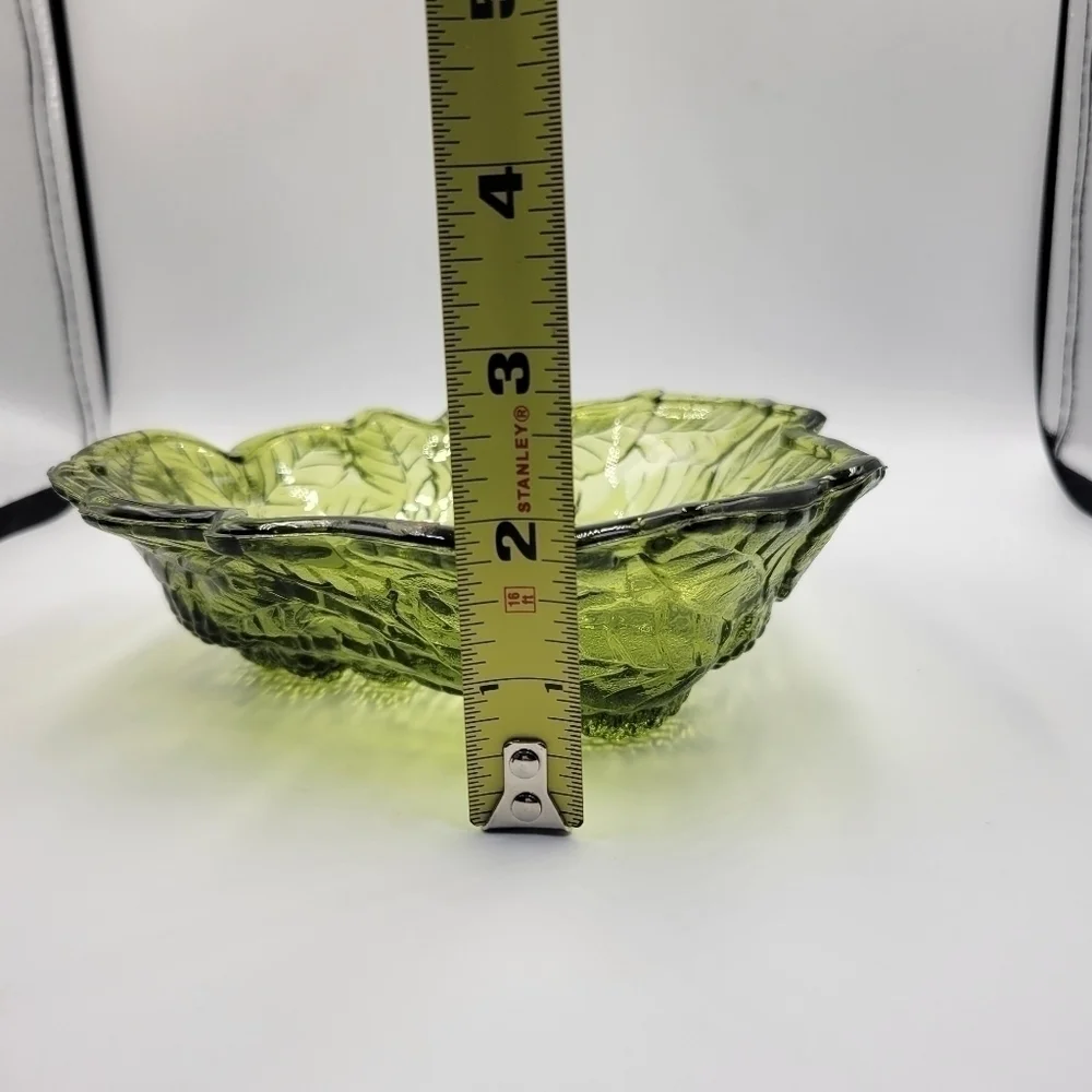 Vintage Indiana Glass Green Loganberry Leaf Candy Dish Bowl